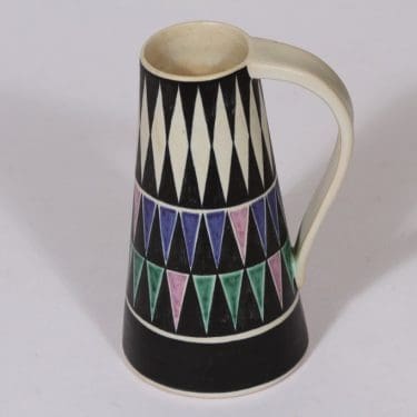 Kupittaan savi maljakko, suunnittelija Orvokki Laine, käsinmaalattu, signeerattu, funktionalismi