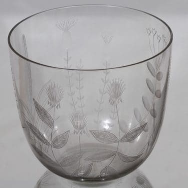 Nuutajärvi kulho, kirkas, suunnittelija Hilkka-Liisa Ahola, suuri, hiottu, signeerattu