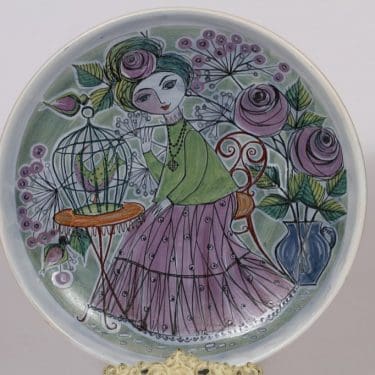 Kupittaan savi seinälautanen, suunnittelija Laila Zink, suuri, käsinmaalattu, signeerattu