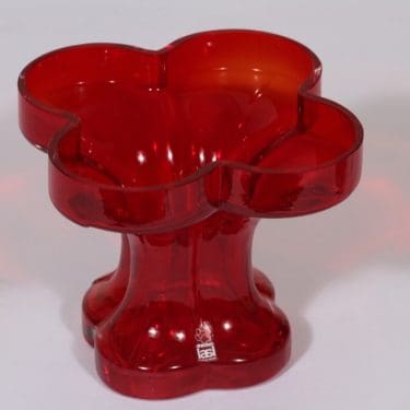 Riihimäen lasi Onnenlehti maljakko, rubiininpunainen, suunnittelija Helena Tynell,