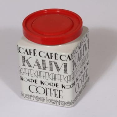 Arabia Kahvi kahvipurkki, suunnittelija Esteri Tomula, serikuva, punainen korkki
