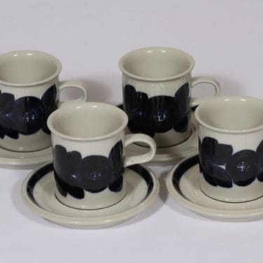 Arabia Anemone kahvikupit, sininen, 4 kpl, suunnittelija Ulla Procope, käsinmaalattu