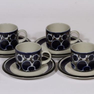 Arabia Saara kahvikupit, sininen, 4 kpl, suunnittelija Anja Jaatinen-Winquist, erikoiskoriste, retro