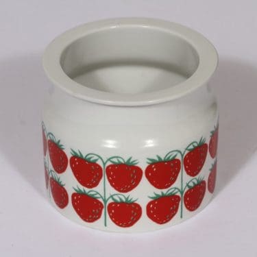 Arabia Pomona purnukka, mansikka, suunnittelija Raija Uosikkinen, mansikka, serikuva, retro