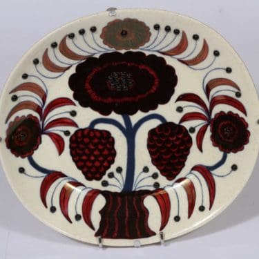 Arabia Rose seinälautanen, numeroitu, suunnittelija Birger Kaipiainen, numeroitu, signeerattu, lysteri, helmikoriste