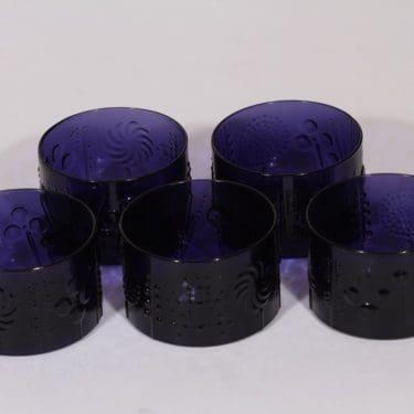 Nuutajärvi Flora jälkiruokakulhot, sininen, 5 kpl, suunnittelija Oiva Toikka,