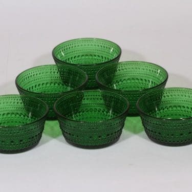 Nuutajärvi Kastehelmi jälkiruokakulhot, vihreä, 6 kpl, suunnittelija Oiva Toikka,