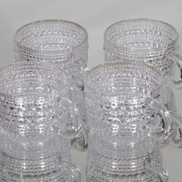 Nuutajärvi Kastehelmi kahvikupit, kirkas, 4 kpl, suunnittelija Oiva Toikka,