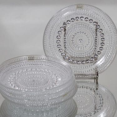 Nuutajärvi Kastehelmi lautaset, kirkas, 5 kpl, suunnittelija Oiva Toikka, pieni