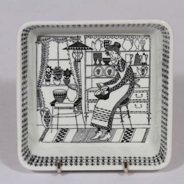 Arabia Emilia kulho, mustavalkoinen, suunnittelija , pieni, kuparipainokoriste