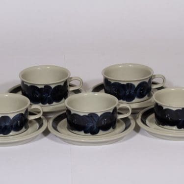 Arabia Anemone teekupit, sininen, 5 kpl, suunnittelija , käsinmaalattu, signeerattu