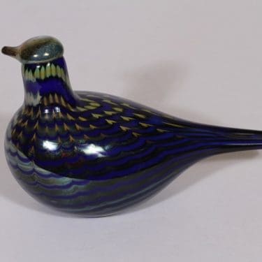 Nuutajärvi koristelintu, Pilvikana, suunnittelija Oiva Toikka, Pilvikana, sininen, lysteri, signeerattu