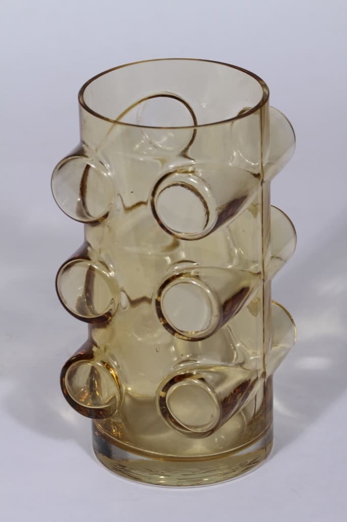 Riihimäen lasi Pablo maljakko, suunnittelija Erkkitapio Siiroinen, amber, funktionalismi