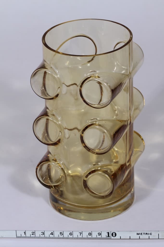 Riihimäen lasi Pablo maljakko, suunnittelija Erkkitapio Siiroinen, amber, funktionalismi kuva 2