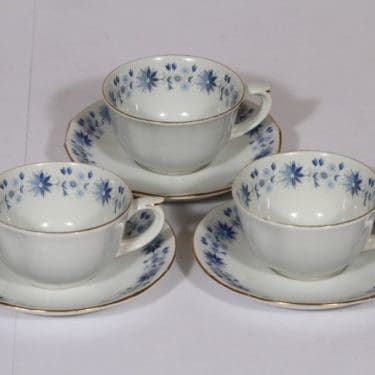 Arabia Fenno kahvikupit, sininen, 3 kpl, suunnittelija , serikuva, ornamentti