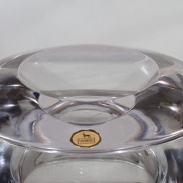 Riihimäen lasi Lentävä lautanen taide-esine, kirkas, suunnittelija Aimo Okkolin, massiivinen, signeerattu