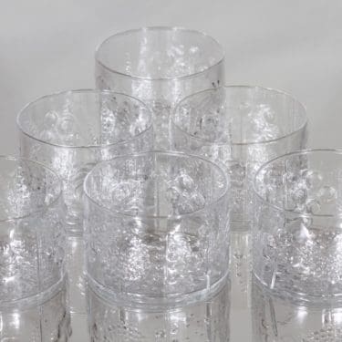 Nuutajärvi Flora jälkiruokakulhot, kirkas, 6 kpl, suunnittelija Oiva Toikka,