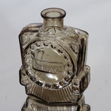 Riihimäen lasi Veturipullo koristepullo, ruskea, suunnittelija Erkkitapio Siiroinen, pieni