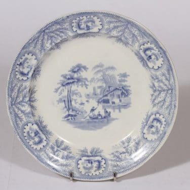 Albion Pottery lautanen, matala, suunnittelija , matala, kuparipainokoriste, maisema-aihe