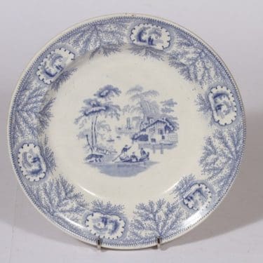 Albion Pottery lautanen, matala, suunnittelija , matala, kuparipainokoriste, maisema-aihe