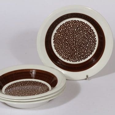 Arabia Faenza lautaset, ruskea, 4 kpl, suunnittelija , syvä, serikuva