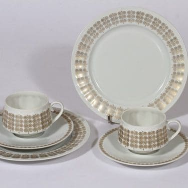 Arabia Pallas kahvikupit ja lautaset, kulta, 2 kpl, suunnittelija , serikuva