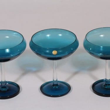 Riihimäen lasi Harlekiini jälkiruokakulhot, sininen, 3 kpl, suunnittelija Nanny Still, jalallinen