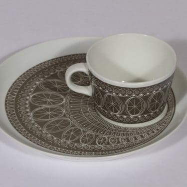 Arabia Katie kuppi ja erikoislautanen, harmaa, suunnittelija , serikuva