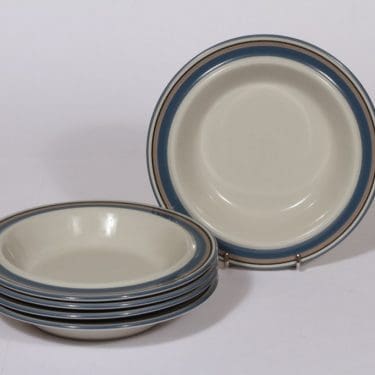 Arabia Uhtua lautaset, sininen, 6 kpl, suunnittelija , syvä, raitakoriste