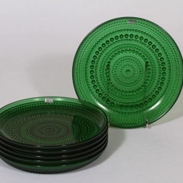 Nuutajärvi Kastehelmi lautaset, vihreä, 6 kpl, suunnittelija Oiva Toikka, pieni