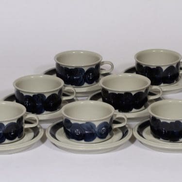Arabia Anemone teekupit, sininen, 7 kpl, suunnittelija , käsinmaalattu, signeerattu
