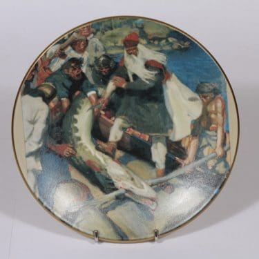 Arabia vuosilautanen, Iso hauki, suunnittelija Akseli Gallen-Kallela, Iso hauki, 1985, serikuva, Kalevala-aihe