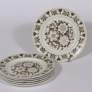 Arabia Gardenia leivoslautaset, ruskea, 6 kpl, suunnittelija , serikuva, retro