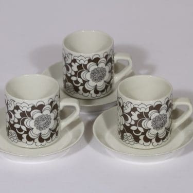 Arabia Gardenia kahvikupit, ruskea, 3 kpl, suunnittelija , serikuva, retro