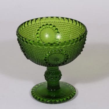 Riihimäen lasi Grapponia kulho, vihreä, suunnittelija Nanny Still, jalallinen
