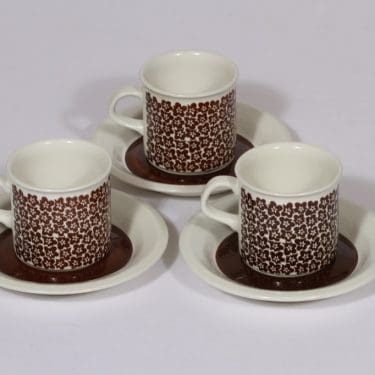 Arabia Faenza mokkakupit, ruskea, 3 kpl, suunnittelija , serikuva
