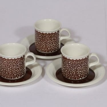 Arabia Faenza mokkakupit, ruskea, 3 kpl, suunnittelija , serikuva