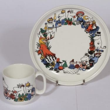 Arabia Muumi lasten muki ja lautanen, suunnittelija , serikuva, Lastenastiat Muumi