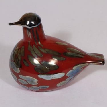 Nuutajärvi koristelintu, punainen, suunnittelija Oiva Toikka, pieni, lysteri, signeerattu