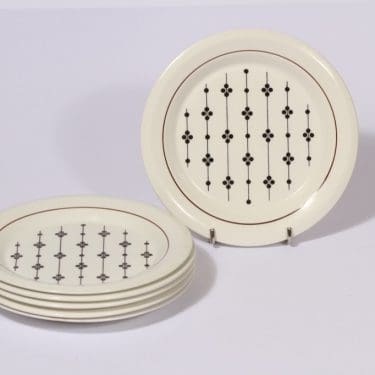 Arabia Kartano leivoslautaset, mustavalkoinen, 6 kpl, suunnittelija , serikuva