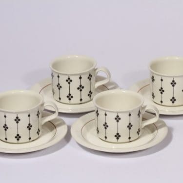 Arabia Kartano kahvikupit, mustavalkoinen, 4 kpl, suunnittelija , serikuva
