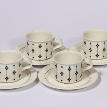 Arabia Kartano kahvikupit, mustavalkoinen, 4 kpl, suunnittelija , serikuva
