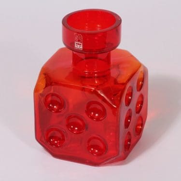 Riihimäen lasi Arpa on heitetty maljakko, punainen, suunnittelija Erkkitapio Siiroinen,