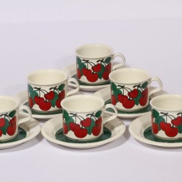 Arabia Kirsikka kahvikupit, 6 kpl, suunnittelija , serikuva, retro
