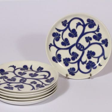 Arabia Lyydia lautaset, sininen, 6 kpl, suunnittelija , pieni, serikuva, retro