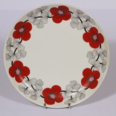 Arabia Isokukka vati, punainen, suunnittelija Esteri Tomula, serikuva, kukka-aihe, retro