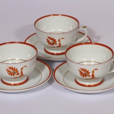 Arabia Ilo kahvikupit, punainen, 3 kpl, suunnittelija , käsinmaalattu, art deco