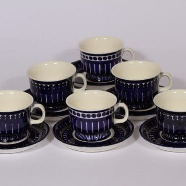 Arabia Valencia kahvikupit, 6 kpl, suunnittelija Ulla Procope, käsinmaalattu, signeerattu