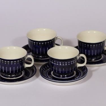 Arabia Valencia kahvikupit, 4 kpl, suunnittelija Ulla Procope, käsinmaalattu, signeerattu