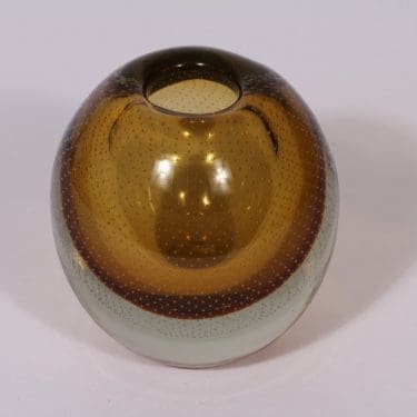 Nuutajärvi Huntu taide-esine, suunnittelija Gunnel Nyman, pieni, keltainen, massiivinen